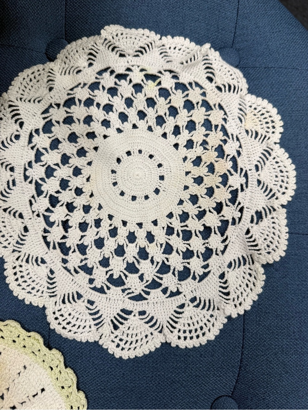 Vintage Handmade Crochet Round Doilies in Green and Cream set of 3 - Picture 7 of 10